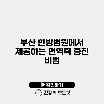 부산 한방병원에서 제공하는 면역력 증진 비법
